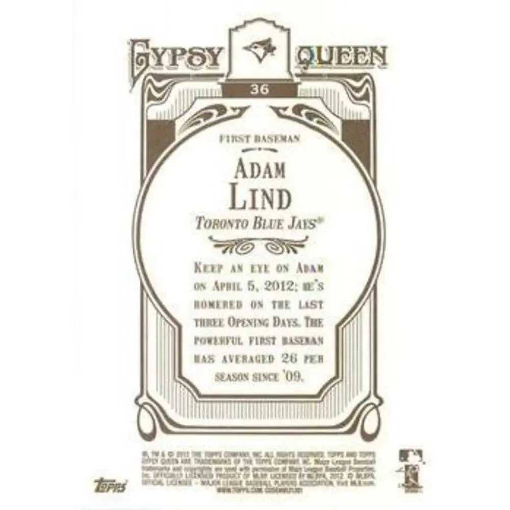 2012 Topps Gypsy Queen Adam Lind # 36 Toronto Blue Jays